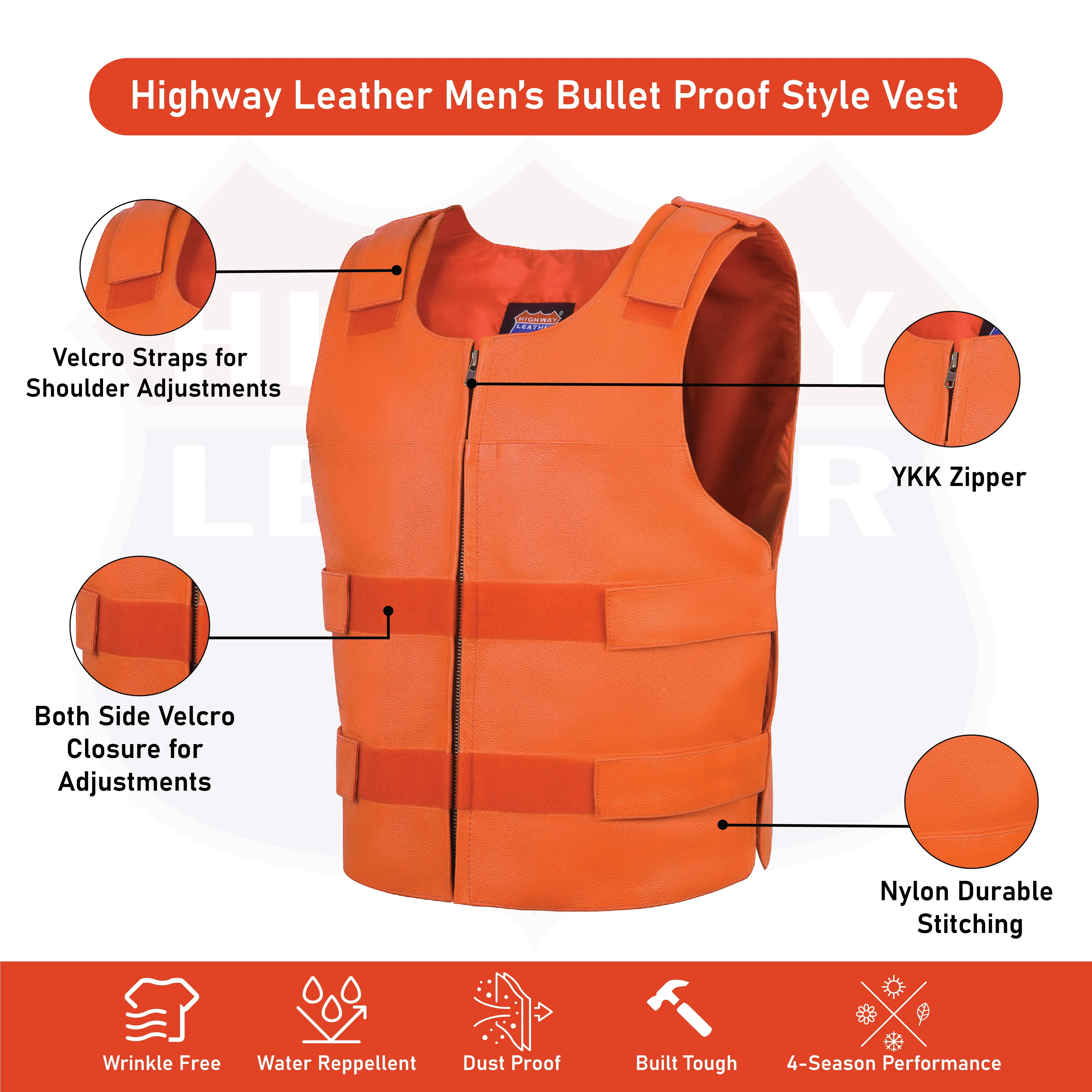 11643 Orange bullet proof leather vest - Men