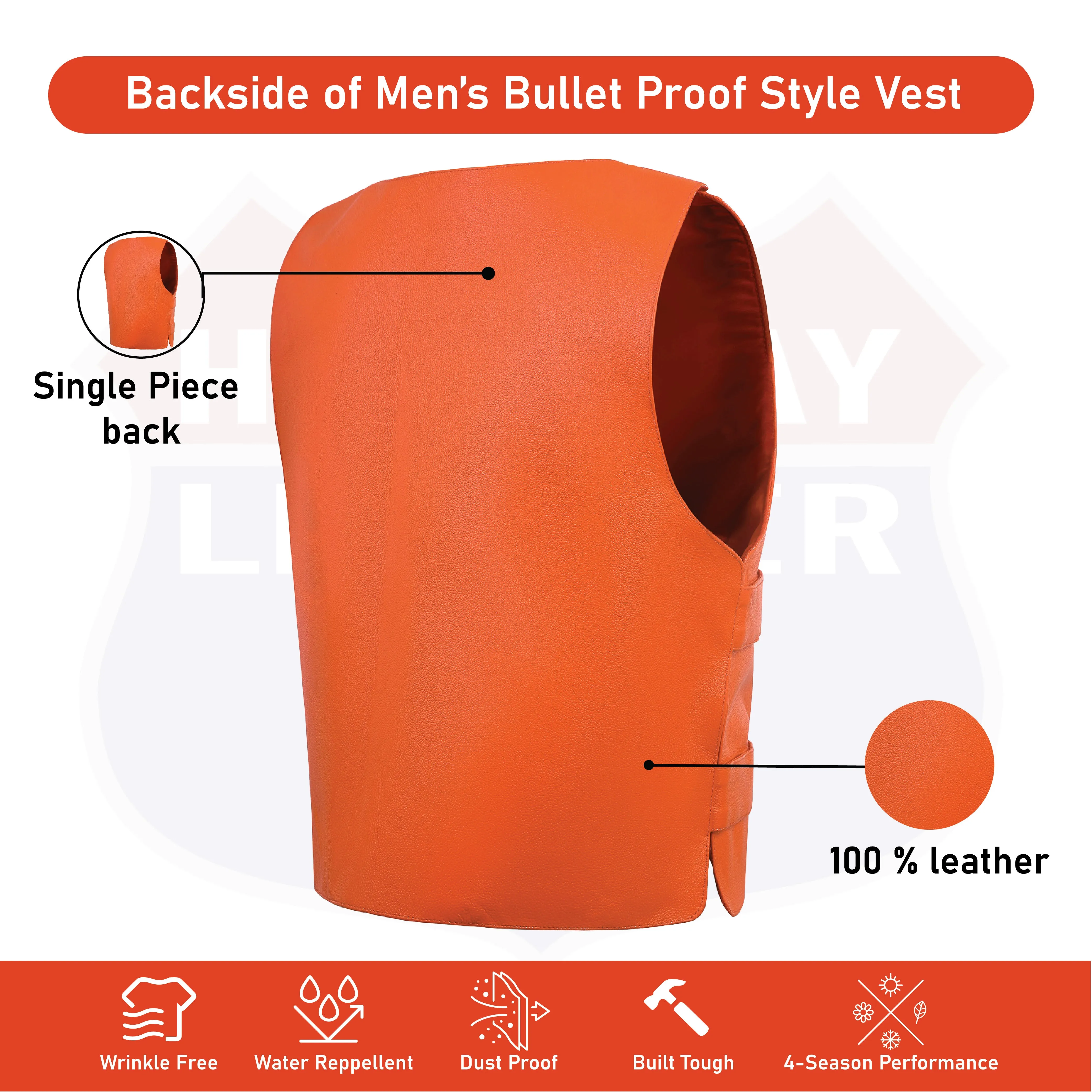 11643 Orange bullet proof leather vest - Men