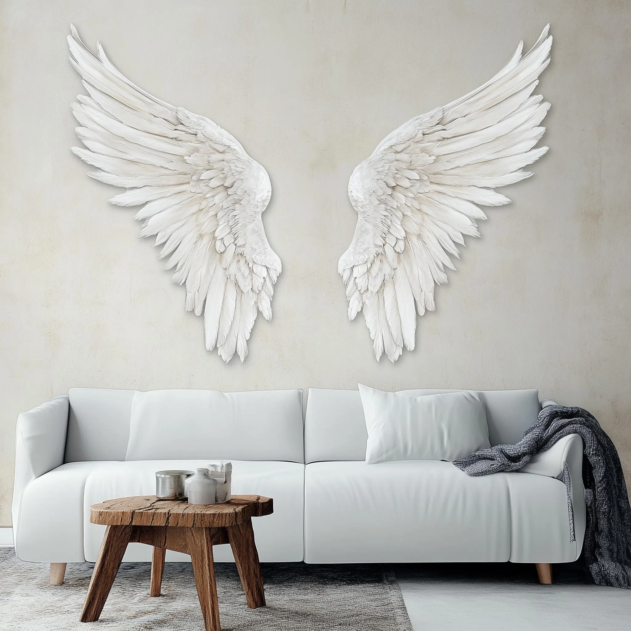 3D Angel Wings Wall Decal | Large Feathered Wings Wall Sticker Living Room Nursery | Elegant Angel Wings Decor | Sculptural Effect Wall Art