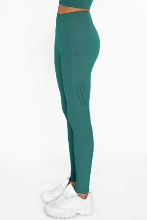 4 for $54 - Emerald Green Cassi Mesh Pockets Workout Leggings Yoga Pants - Women