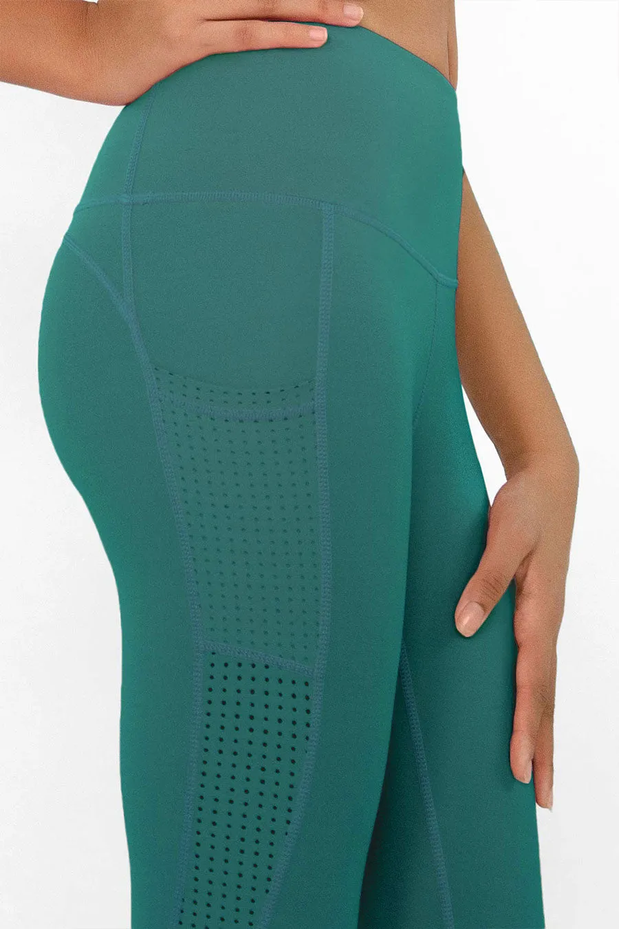 4 for $54 - Emerald Green Cassi Mesh Pockets Workout Leggings Yoga Pants - Women