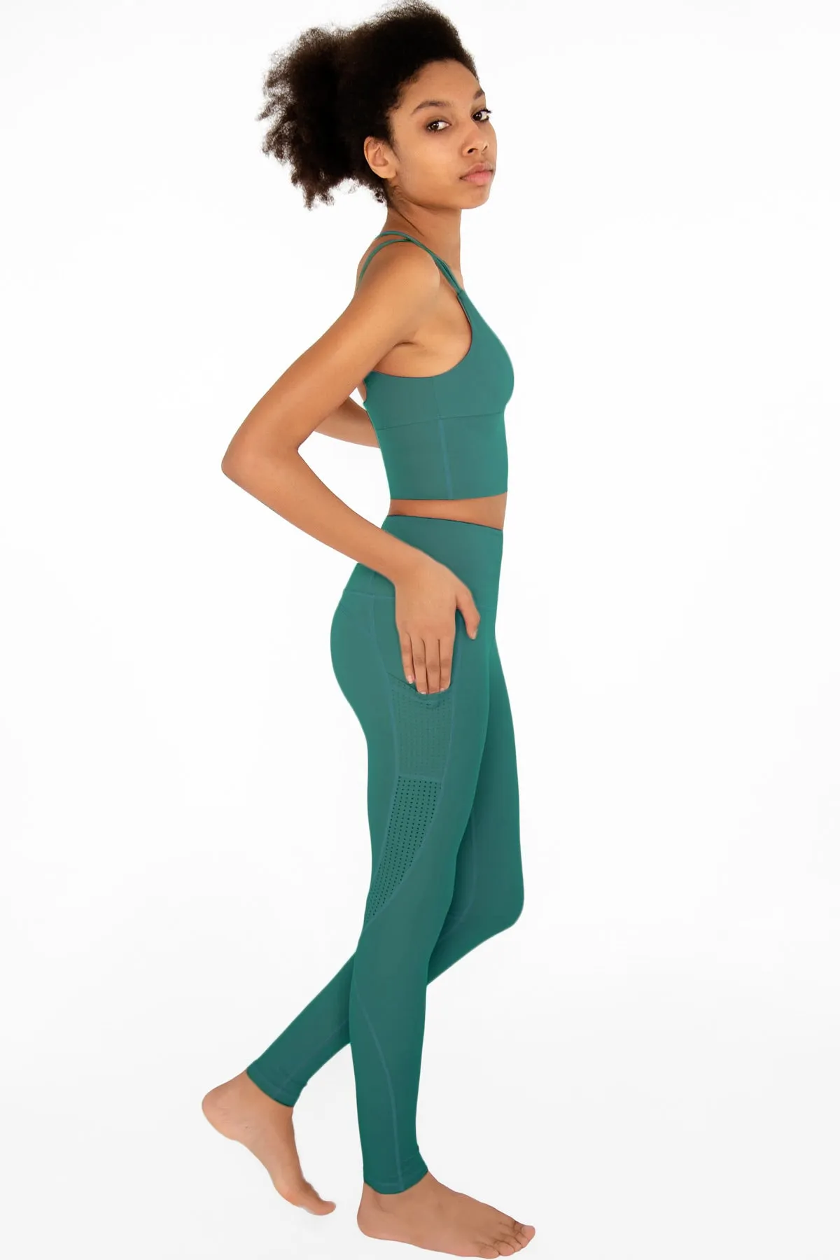 4 for $54 - Emerald Green Cassi Mesh Pockets Workout Leggings Yoga Pants - Women