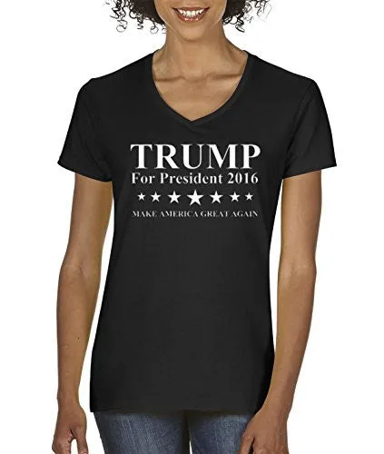 allwitty 1008 - Women's V-Neck T-Shirt Trump President 2016 Election GOP Make America Great Again