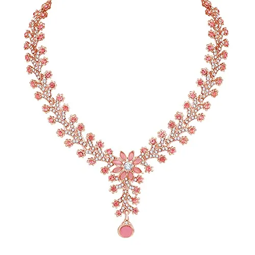 Atasi International Rose Gold Plated Mint Pink Diamond Necklace/Jewellery Set for Women with Earrings and Maang Tikka (RGP1965)