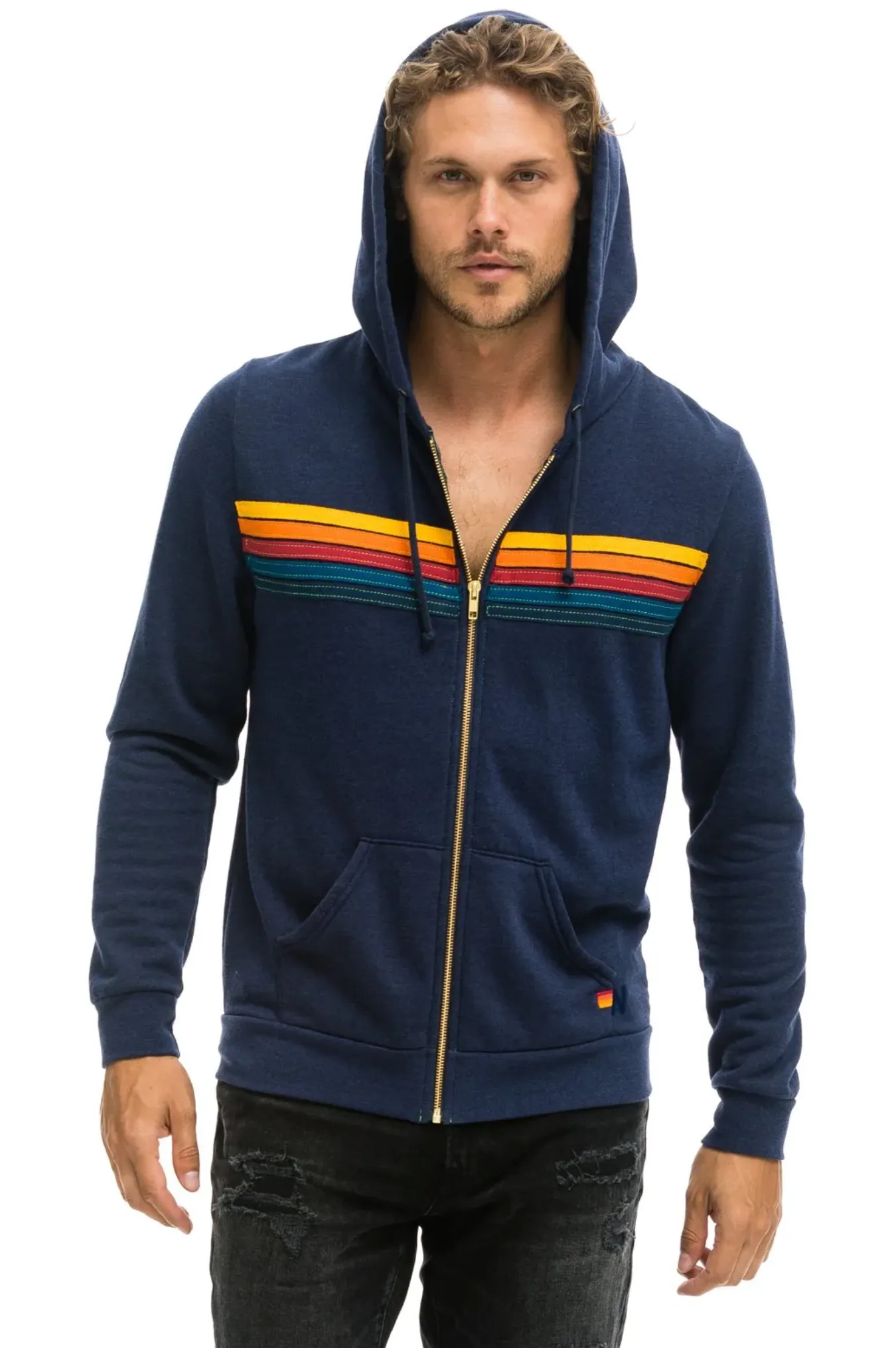 Aviator Nation Unisex 5 STRIPE HOODIE - NAVY