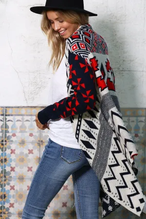 Aztec Print Cardigan Sweater