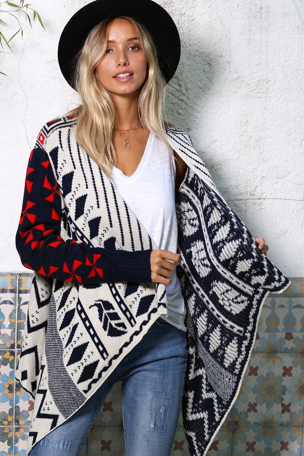 Aztec Print Cardigan Sweater