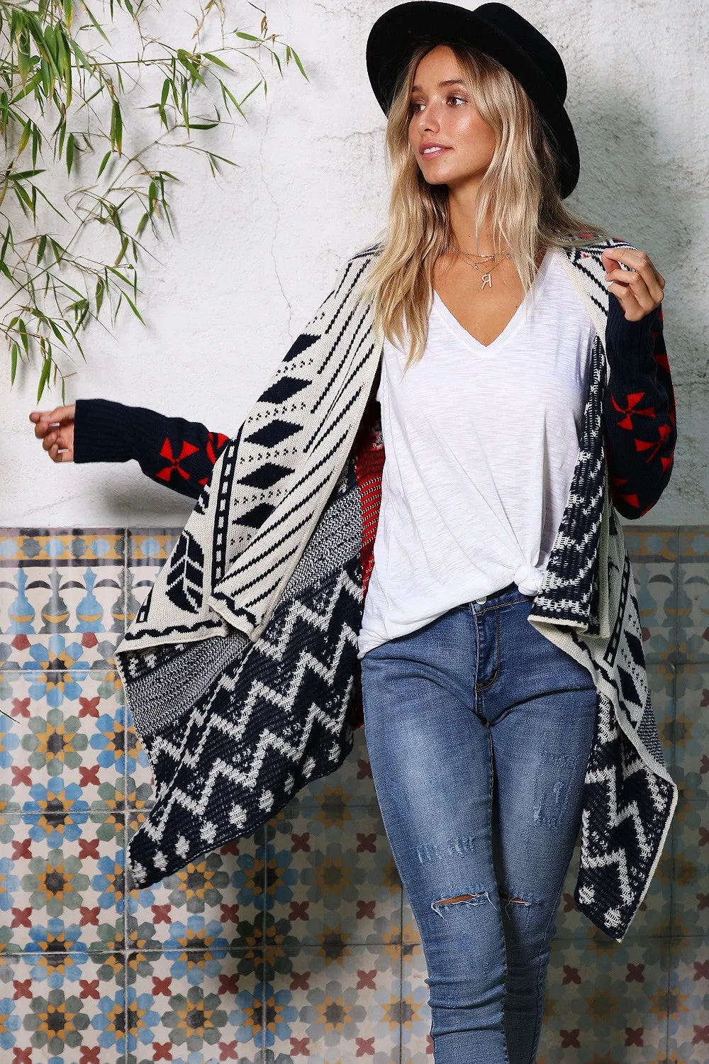 Aztec Print Cardigan Sweater