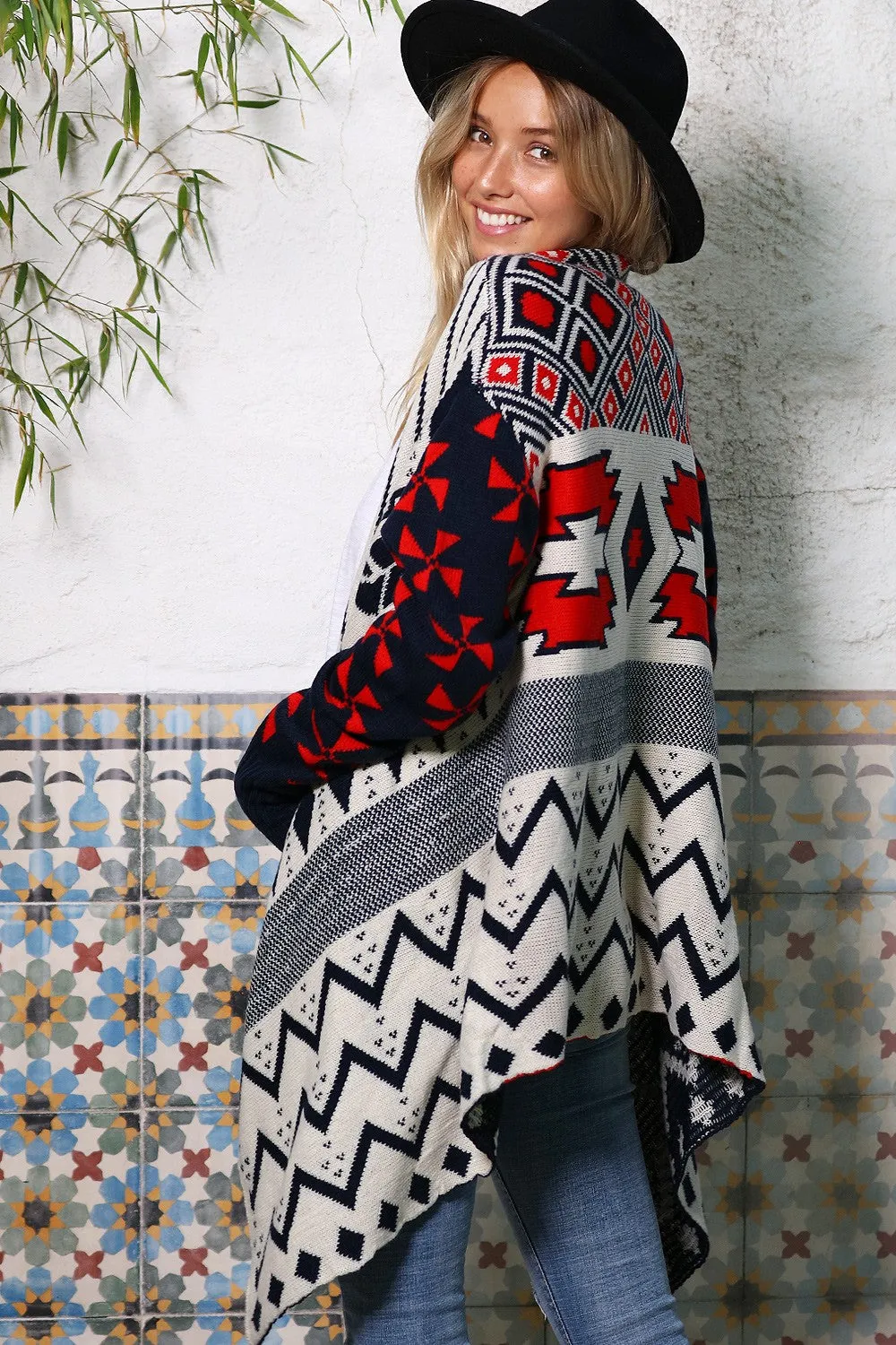 Aztec Print Cardigan Sweater