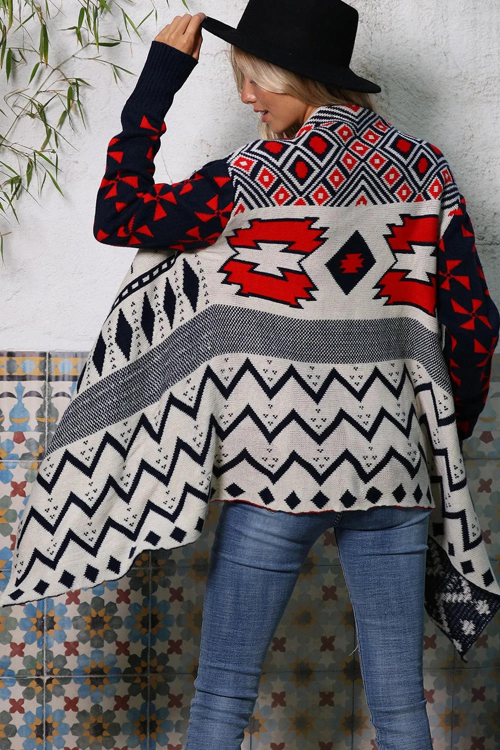 Aztec Print Cardigan Sweater