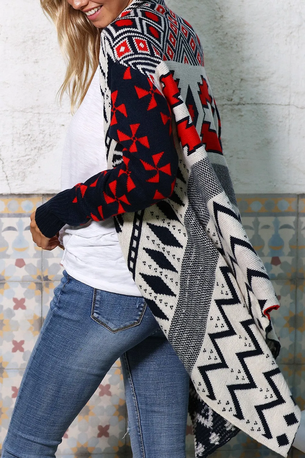 Aztec Print Cardigan Sweater