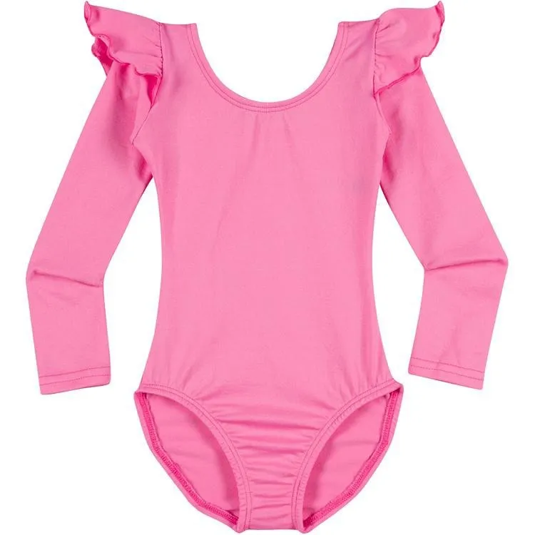 Bright Pink Ruffle Long Sleeve Leotard