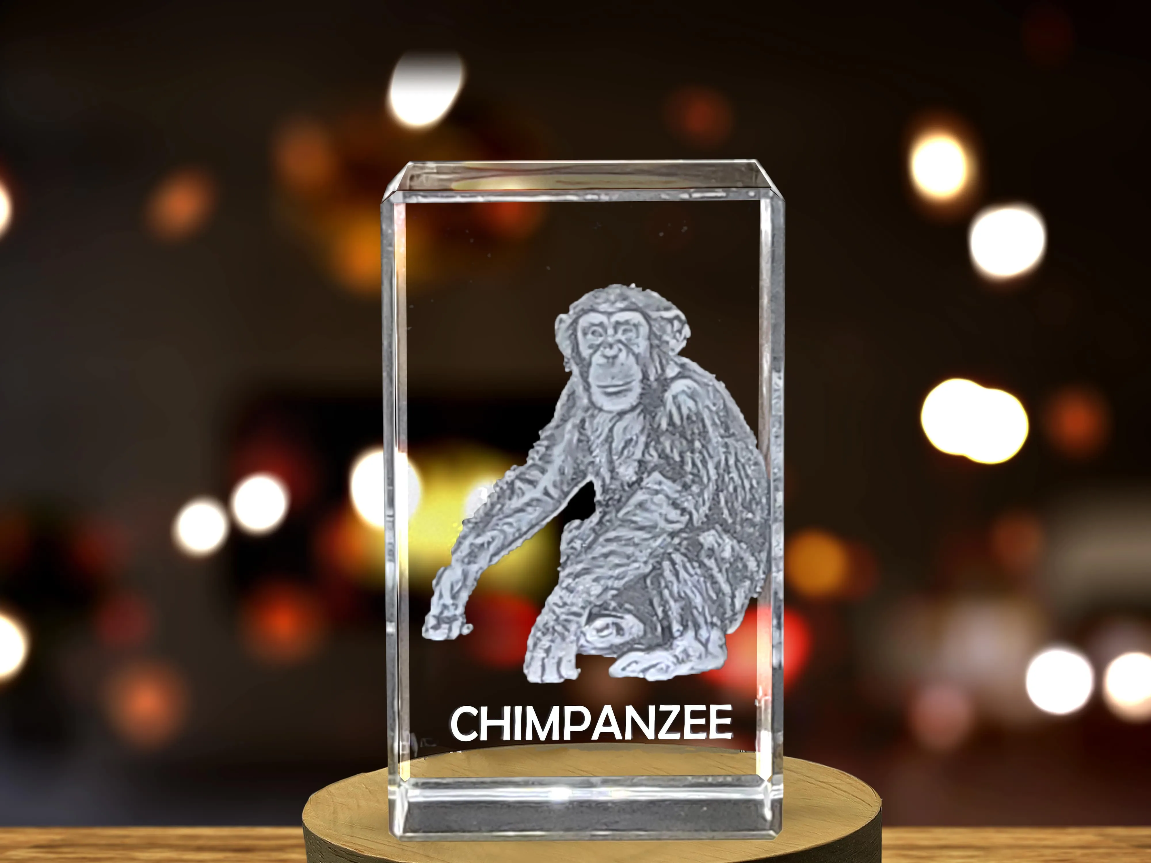 Captivating 3D Engraved Crystal of a Playful Chimpanzee - Perfect for Animal Lovers and Nature Enthusiasts