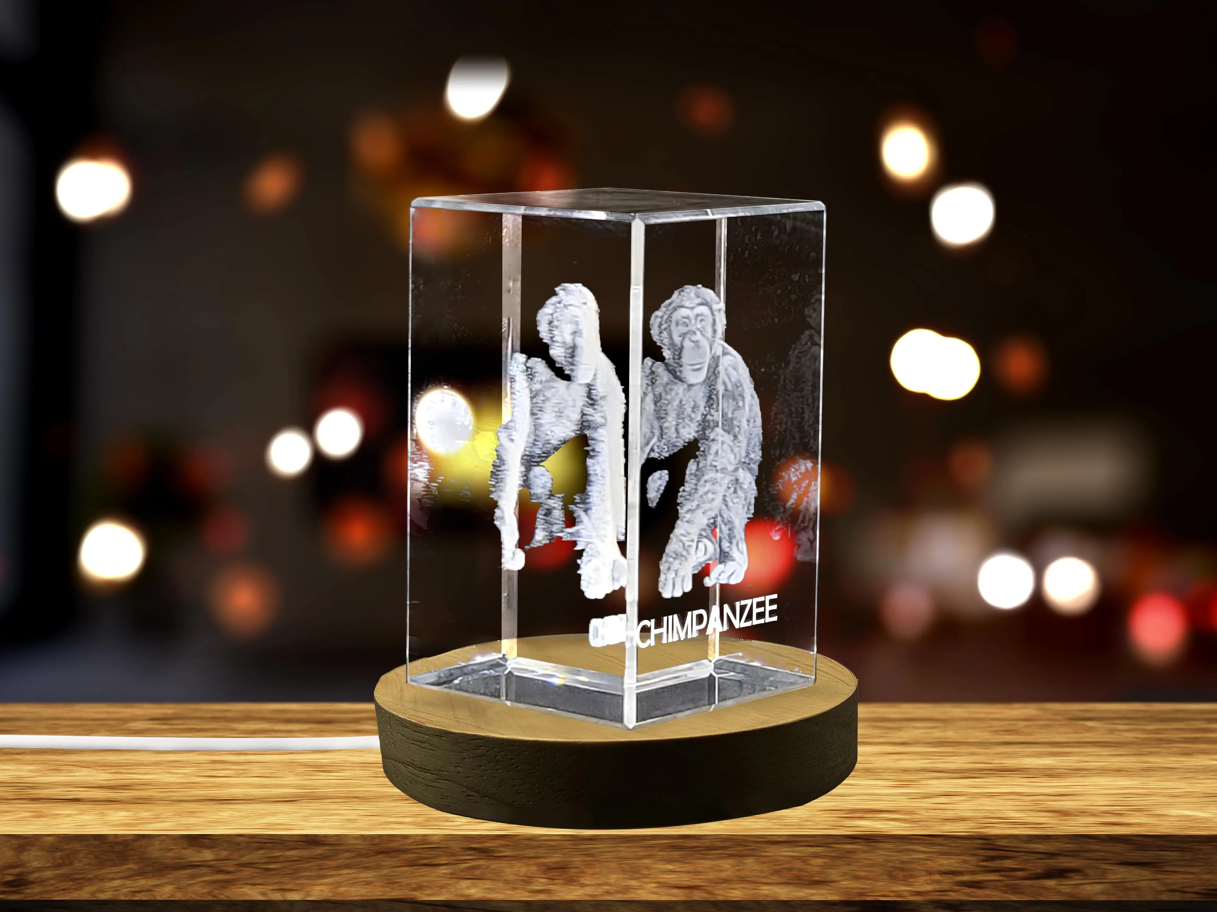 Captivating 3D Engraved Crystal of a Playful Chimpanzee - Perfect for Animal Lovers and Nature Enthusiasts