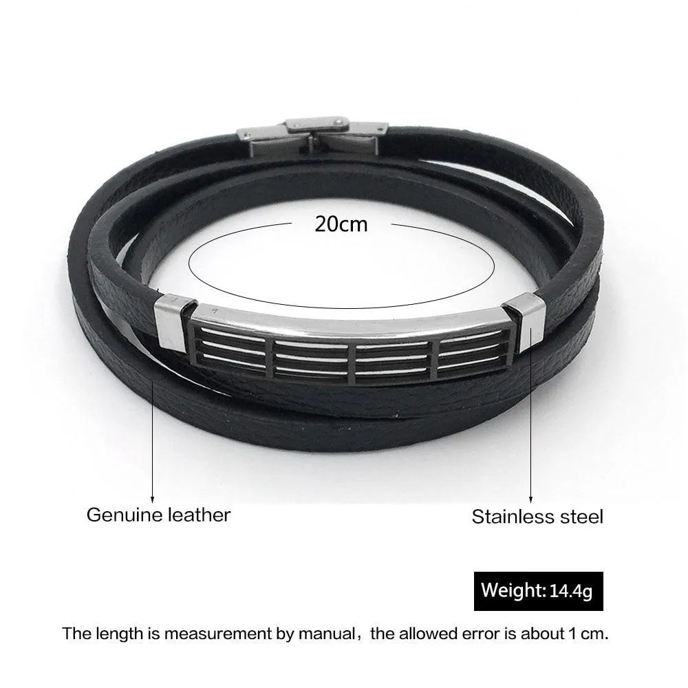 Classic Stainless Steel Men’s bracelet Classic Leather Wide Bracelet for Men