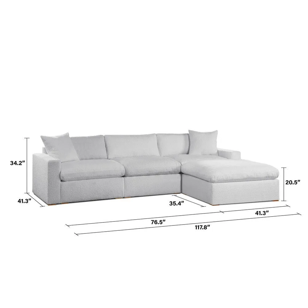 Dexy 119 Inch 4pc Modular L Sectional Sofa, Pillows Light Gray Teddy Fabric By Casagear Home