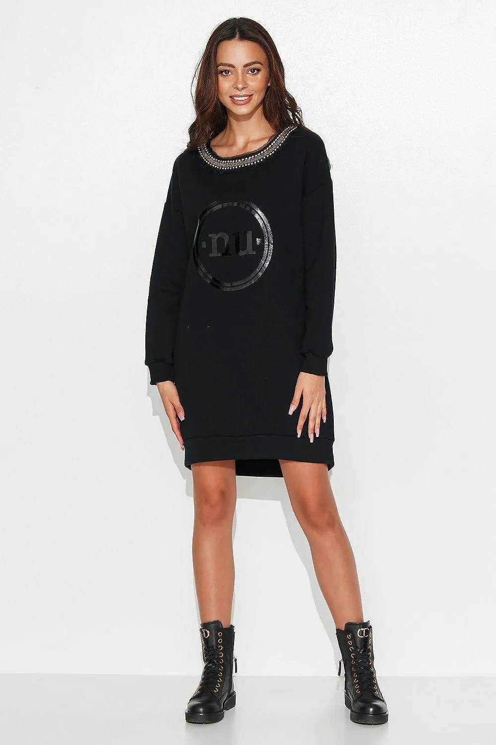 Elegant Lace-Trimmed Sweatshirt Dress