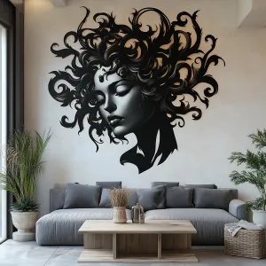 Elegant Woman Face Wall Decal | Large Abstract Wall Sticker | Black and White Vinyl Art for Living Room, Bedroom, Office, Modern Home Décor