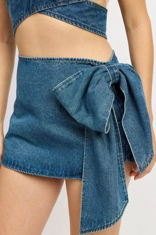 Emory Park Denim Bow Detail Mini Skirt