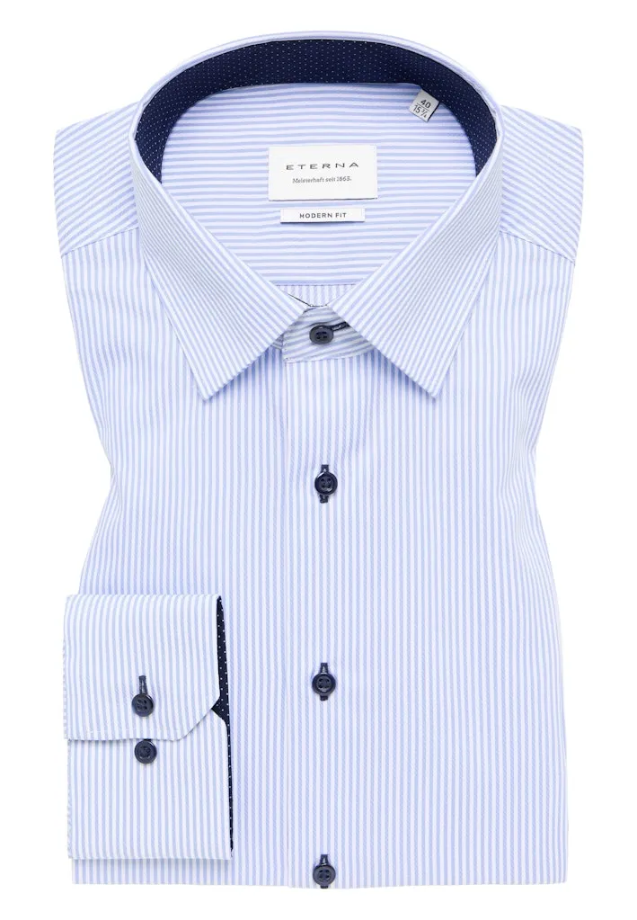 Eterna X-Tall Classic Blue Stripe Shirt Blue