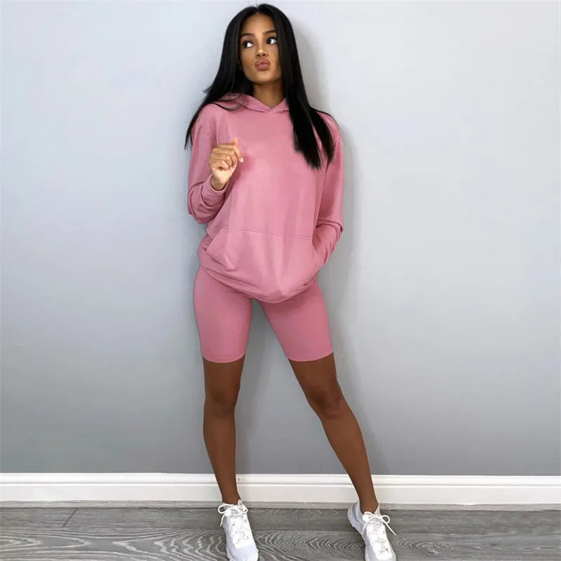 Fashion Women Two-Piece Sets Home Solid Hooded Long Sleeves Casual Tracksuit