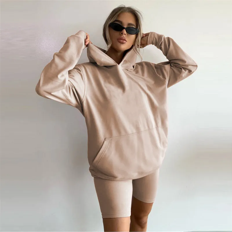 Fashion Women Two-Piece Sets Home Solid Hooded Long Sleeves Casual Tracksuit