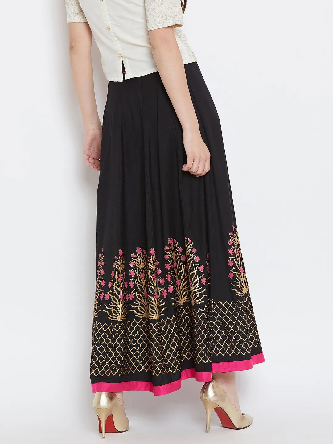 Flower block printed skirt