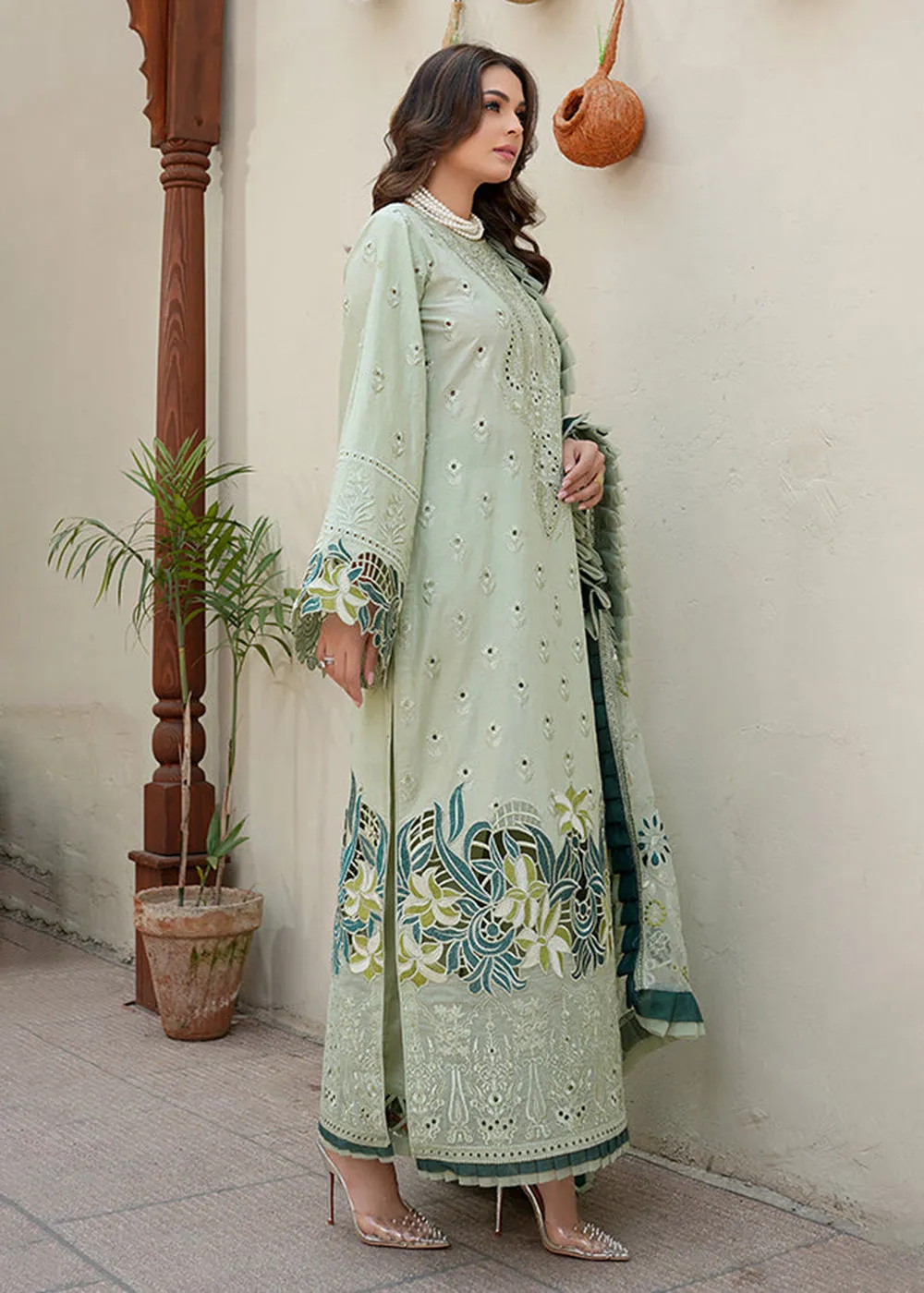 Green Lawn Dress - Bahaar Luxury Lawn '23 by Mariyam's - Amani B-1011