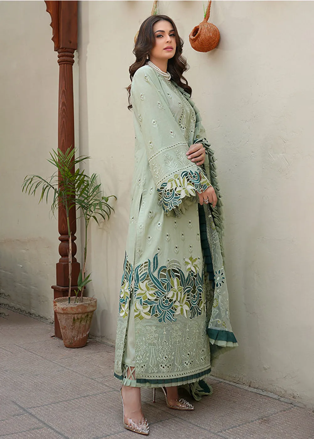 Green Lawn Dress - Bahaar Luxury Lawn '23 by Mariyam's - Amani B-1011