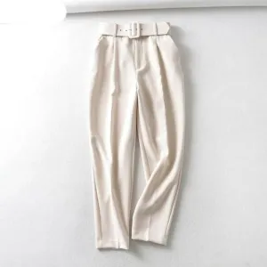 High Waist Sashes Pockets Pants