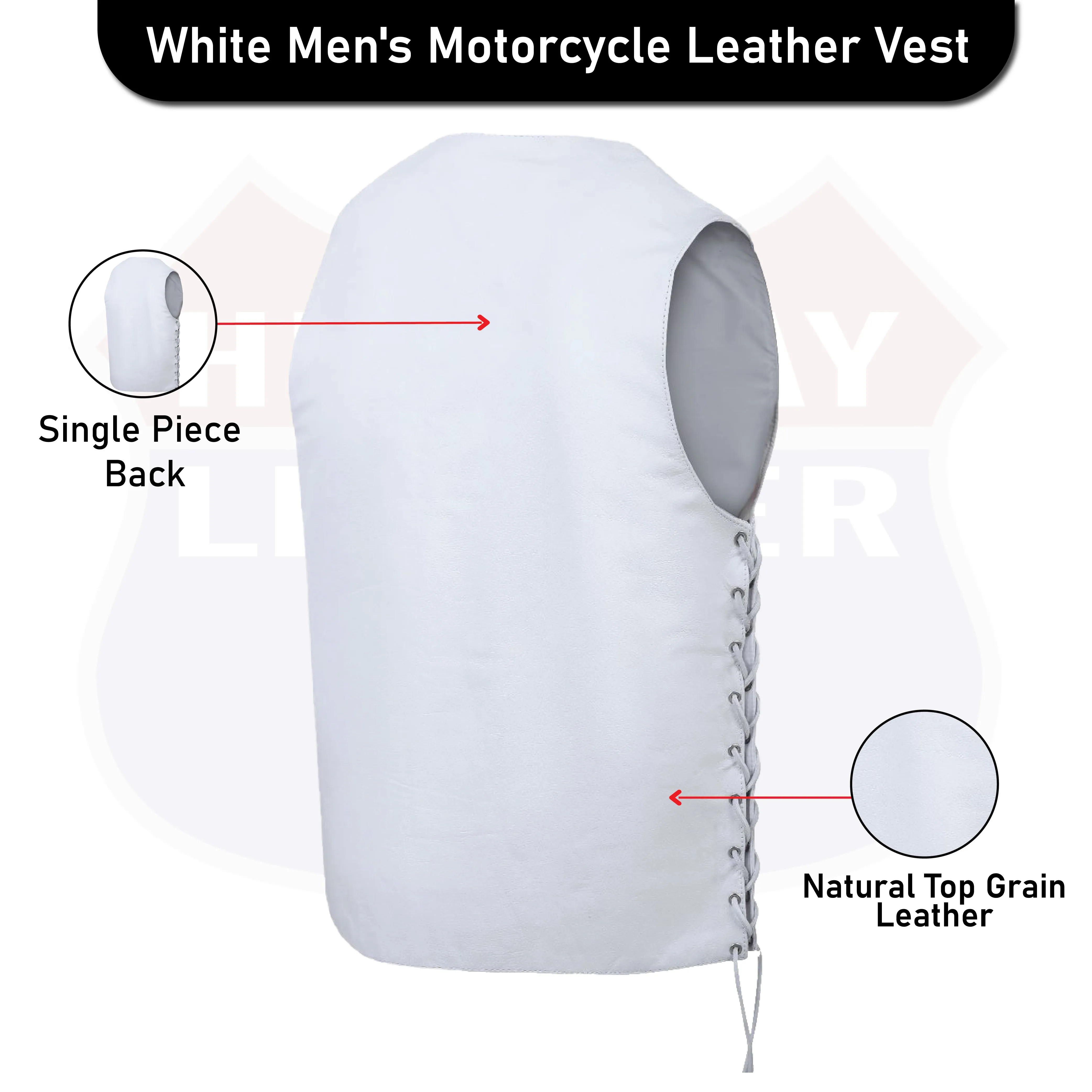 HL3540WHITE Men's Genuine White Leather 10 Pockets Motorcycle Biker Vest ANARCHY White SOA