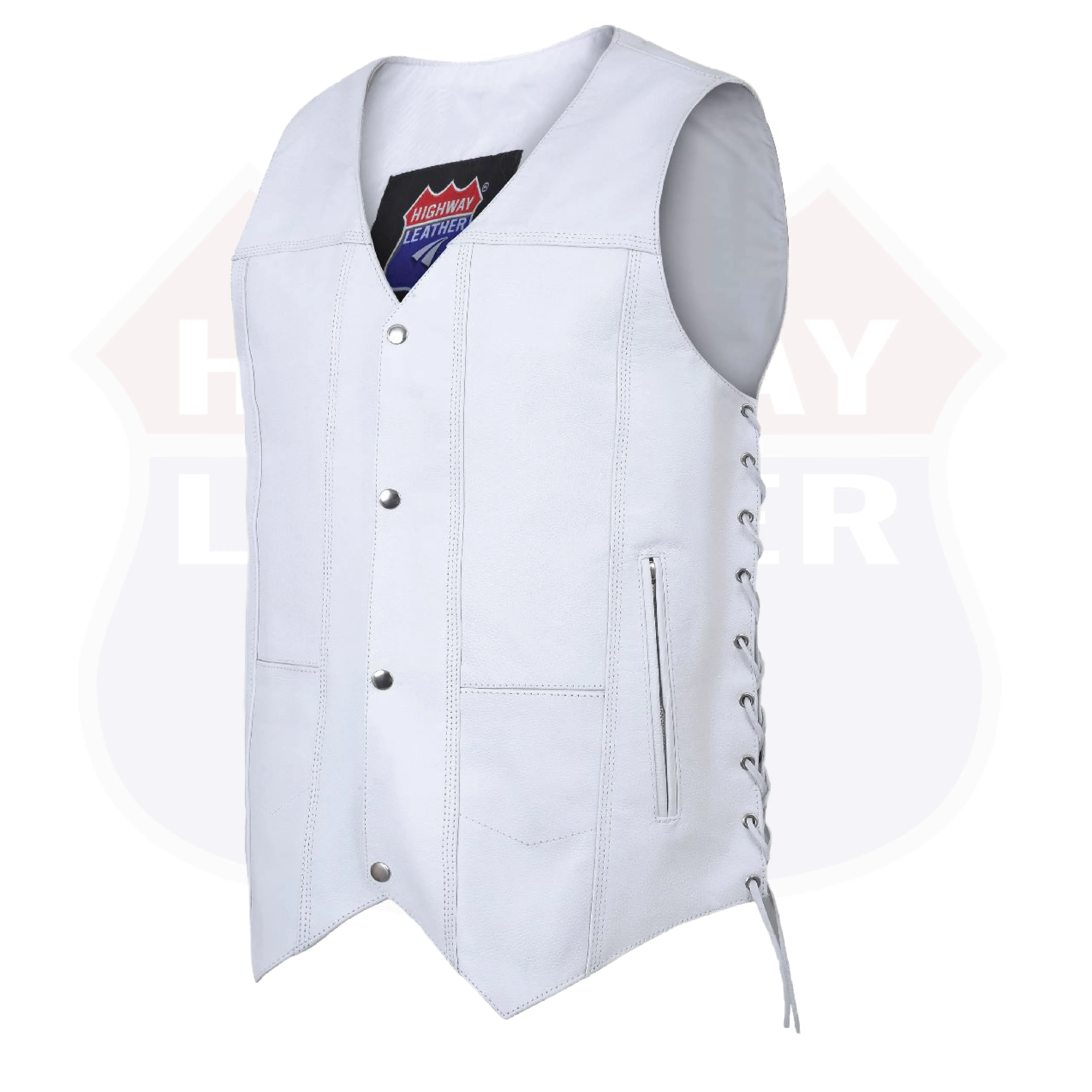 HL3540WHITE Men's Genuine White Leather 10 Pockets Motorcycle Biker Vest ANARCHY White SOA