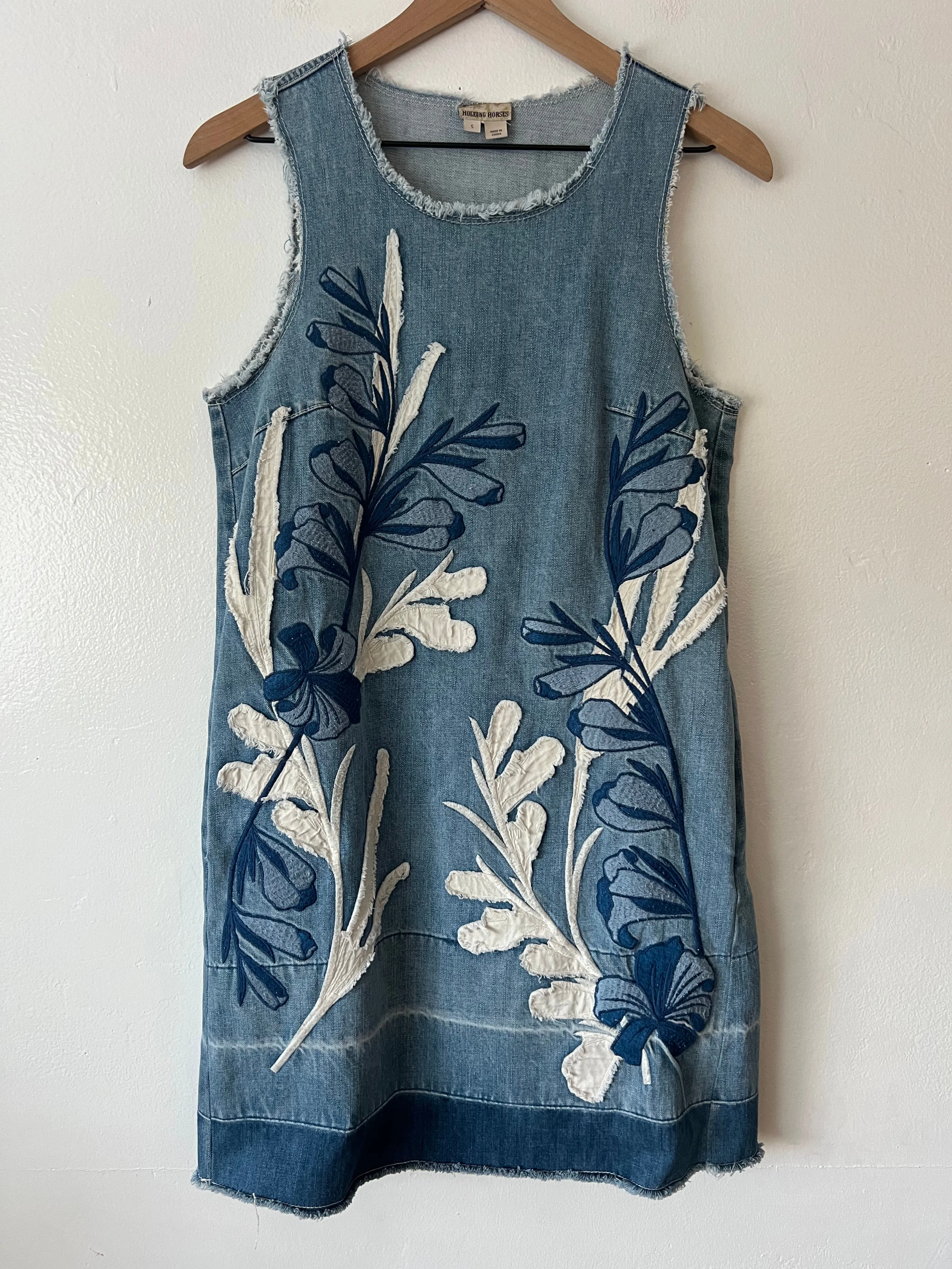 Holding Horses Denim Leaves Shift Dress