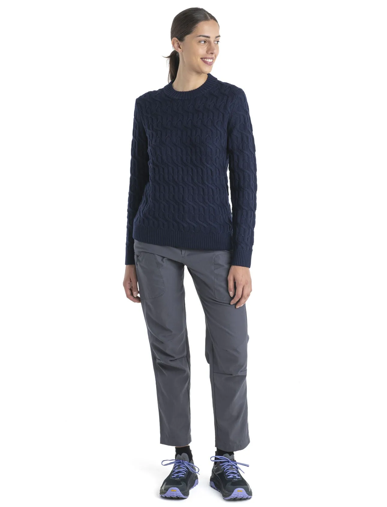 Icebreaker Merino Cable Knit Crewe Sweater (Women's) Midnight Navy