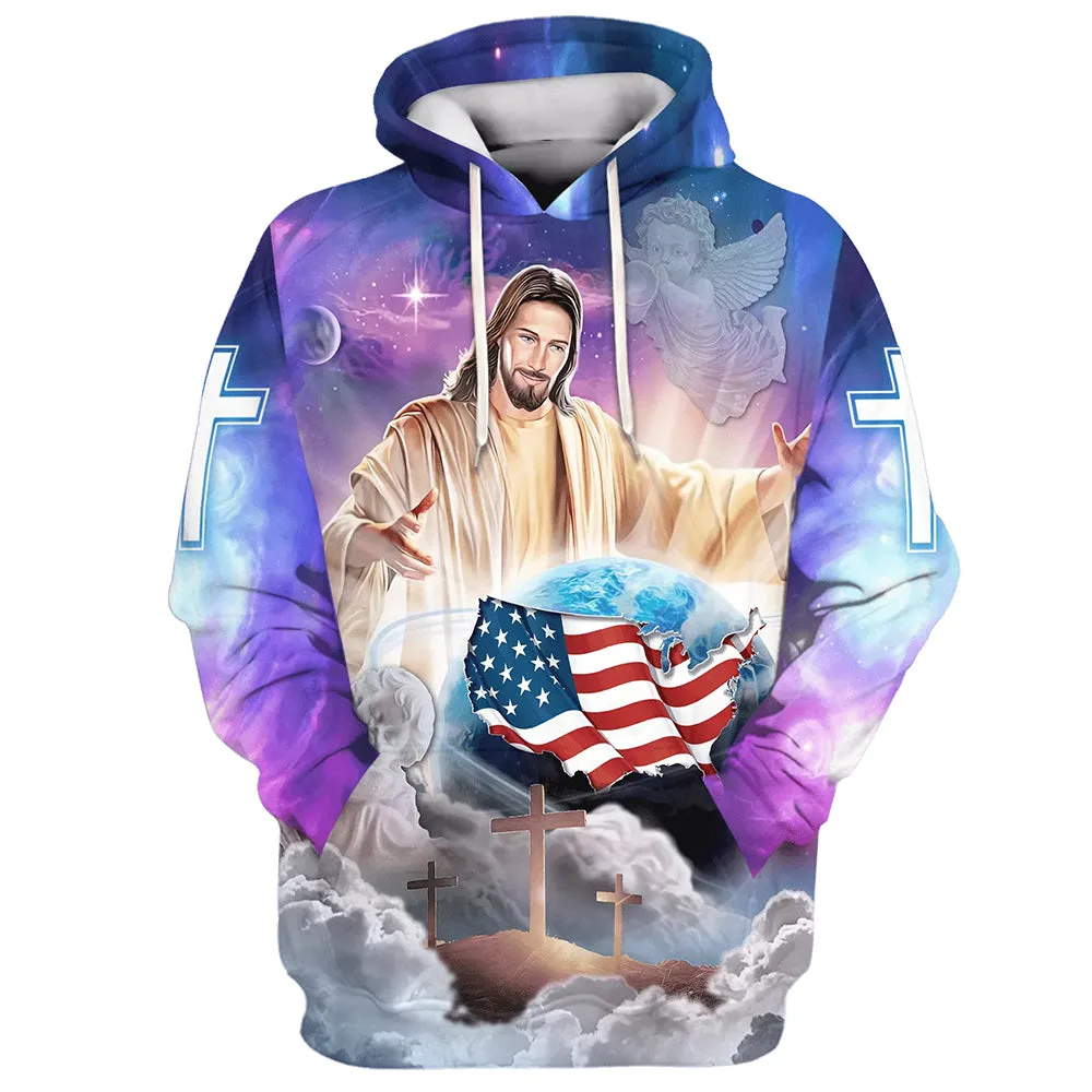 Jesus Hands Holding Earth 3d Hoodie Christian American Flag 3d Hoodies Jesus Hoodie