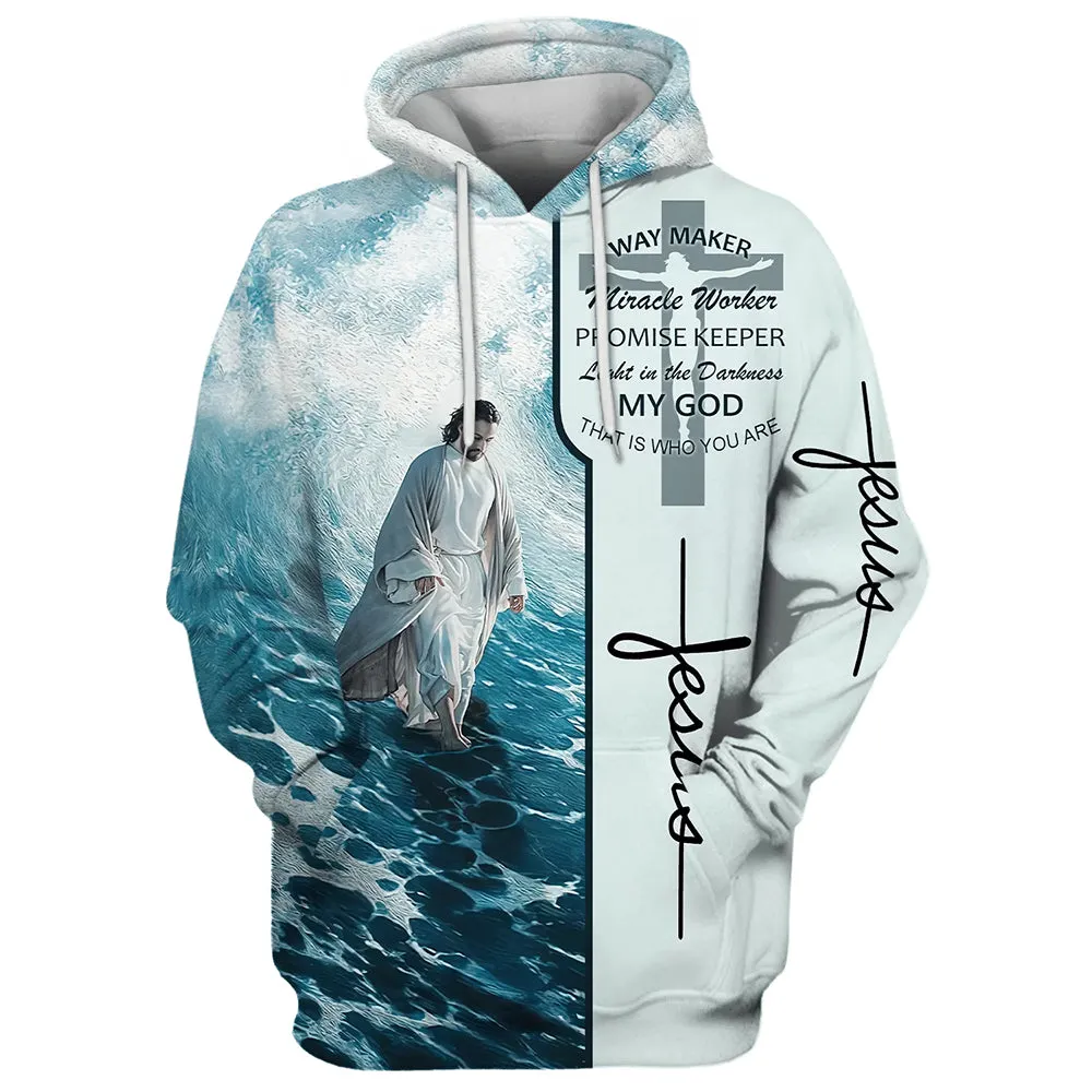 Jesus Walking On Water Hoodies - Waymaker Miracle Worker Promise Keeper Light In The Darkness Hoodie