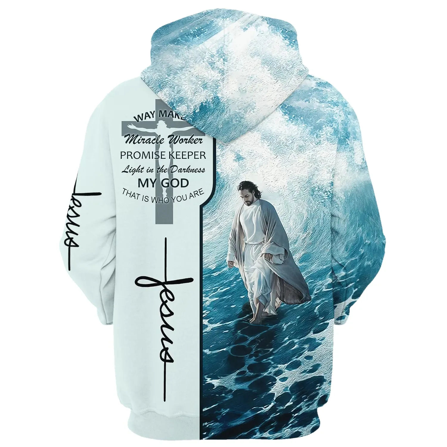 Jesus Walking On Water Hoodies - Waymaker Miracle Worker Promise Keeper Light In The Darkness Hoodie