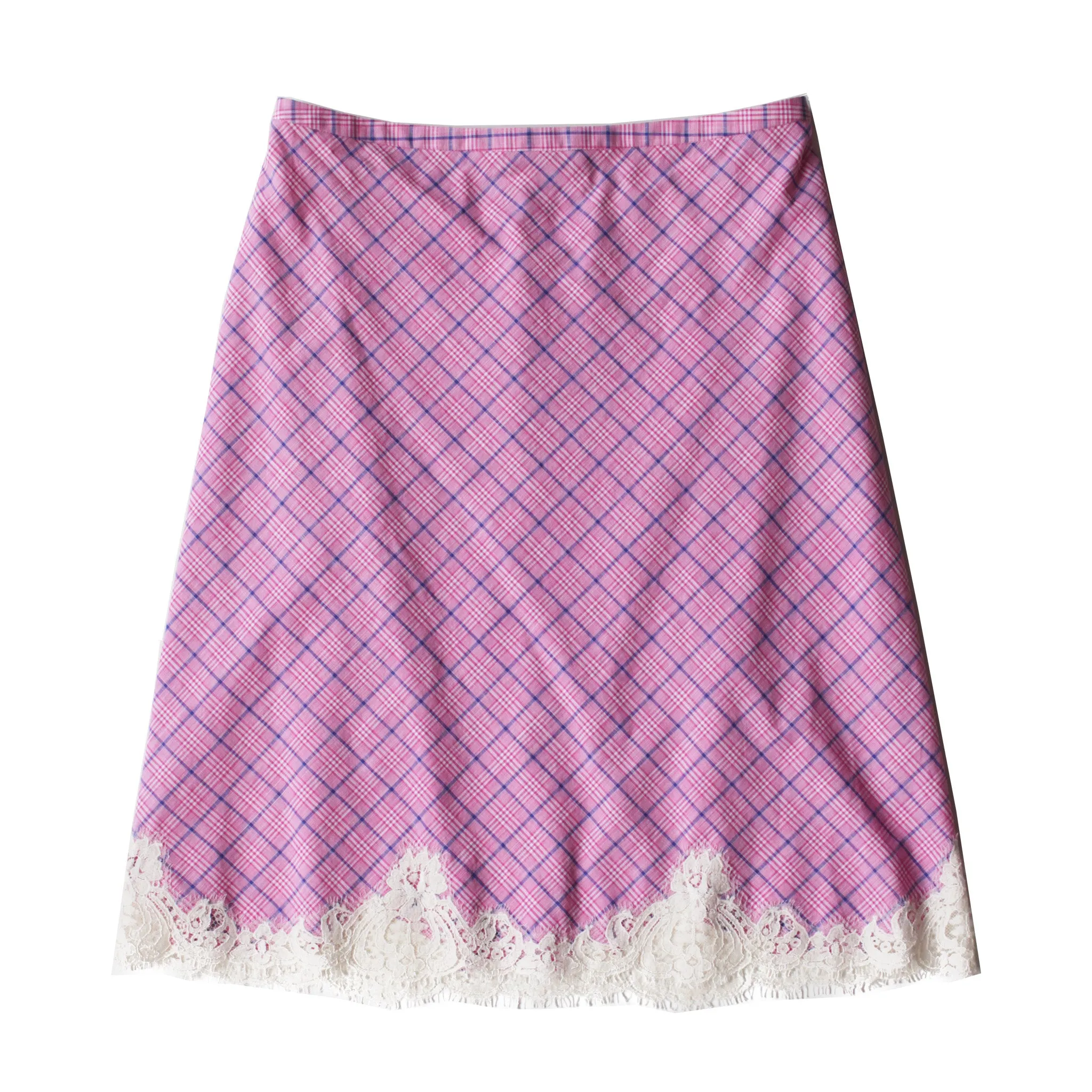 Kali Half Slip in Italian Cotton Pink Plaid with Lace