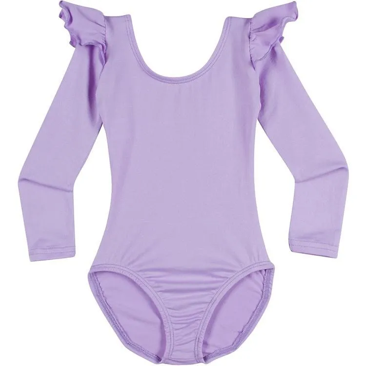 Lilac Purple Long Sleeve Ruffle Leotard for Toddler & Girls - Gymnastics and Ballet Dance