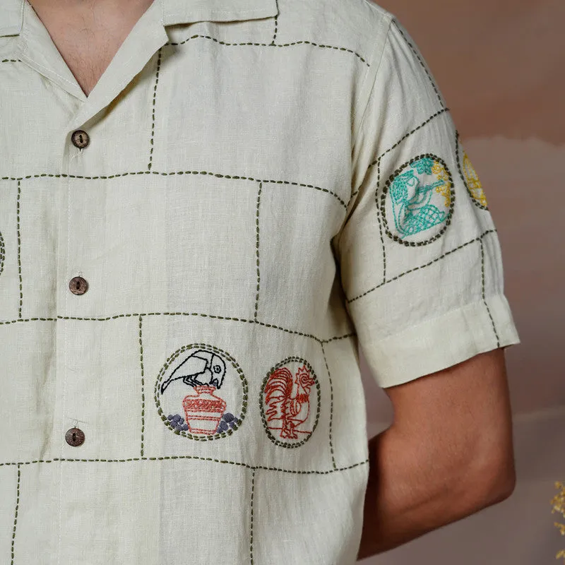 Linen Embroidered Shirt | Beige | Unisex