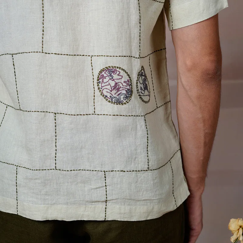 Linen Embroidered Shirt | Beige | Unisex