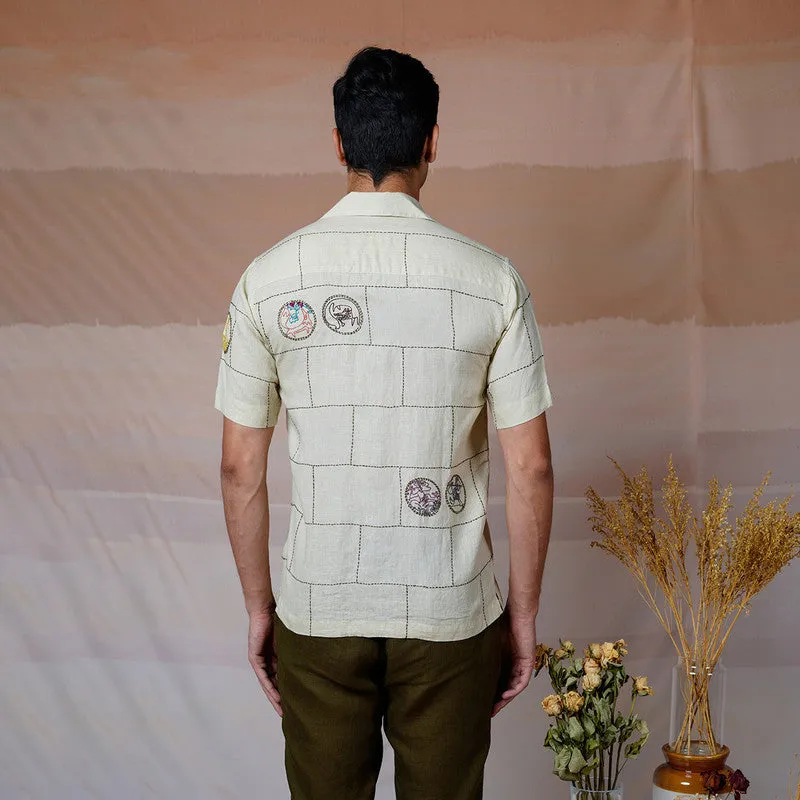 Linen Embroidered Shirt | Beige | Unisex