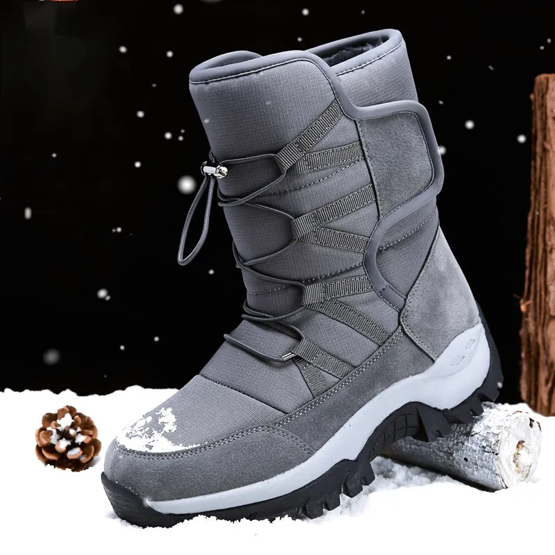 Men's Snow Boots, Winter Thermal Shoes, Windproof Hiking Boots With Fuzzy Lining