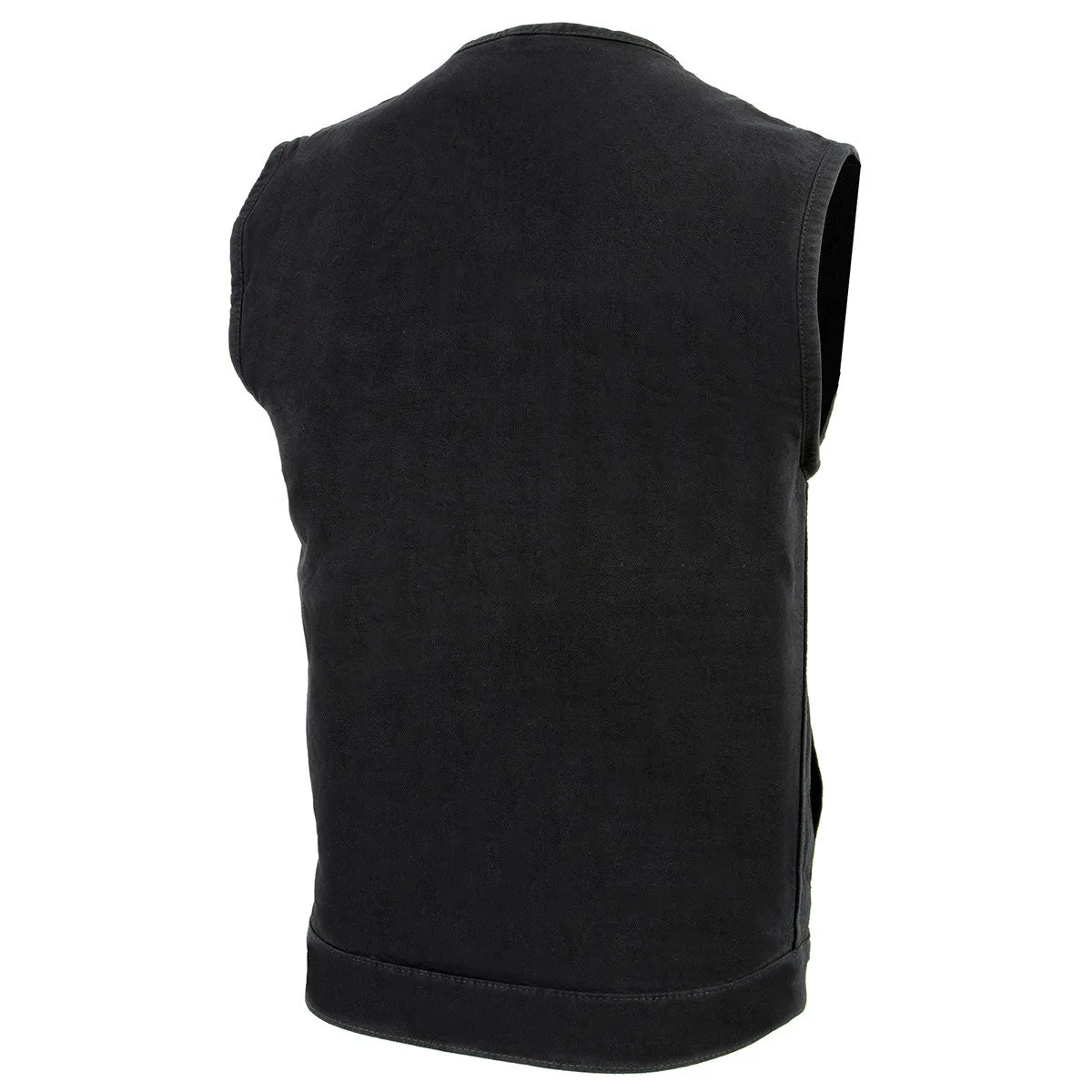 Milwaukee Leather MDM3001 Men's Collarless Black Denim Club Style Vest with Dual Closure