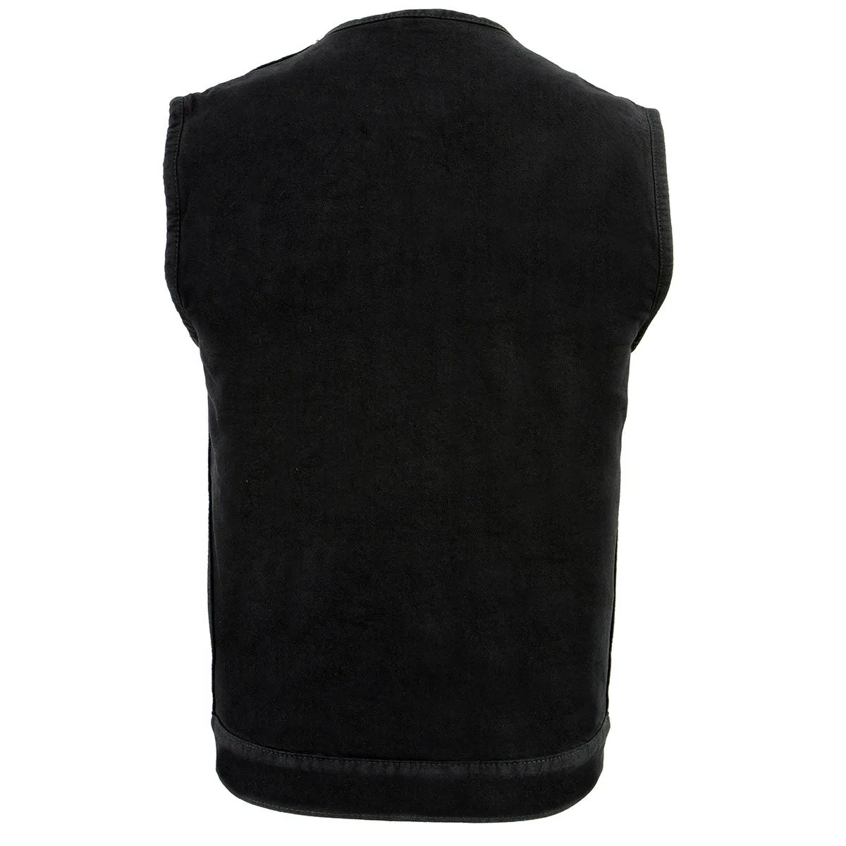 Milwaukee Leather MDM3001 Men's Collarless Black Denim Club Style Vest with Dual Closure