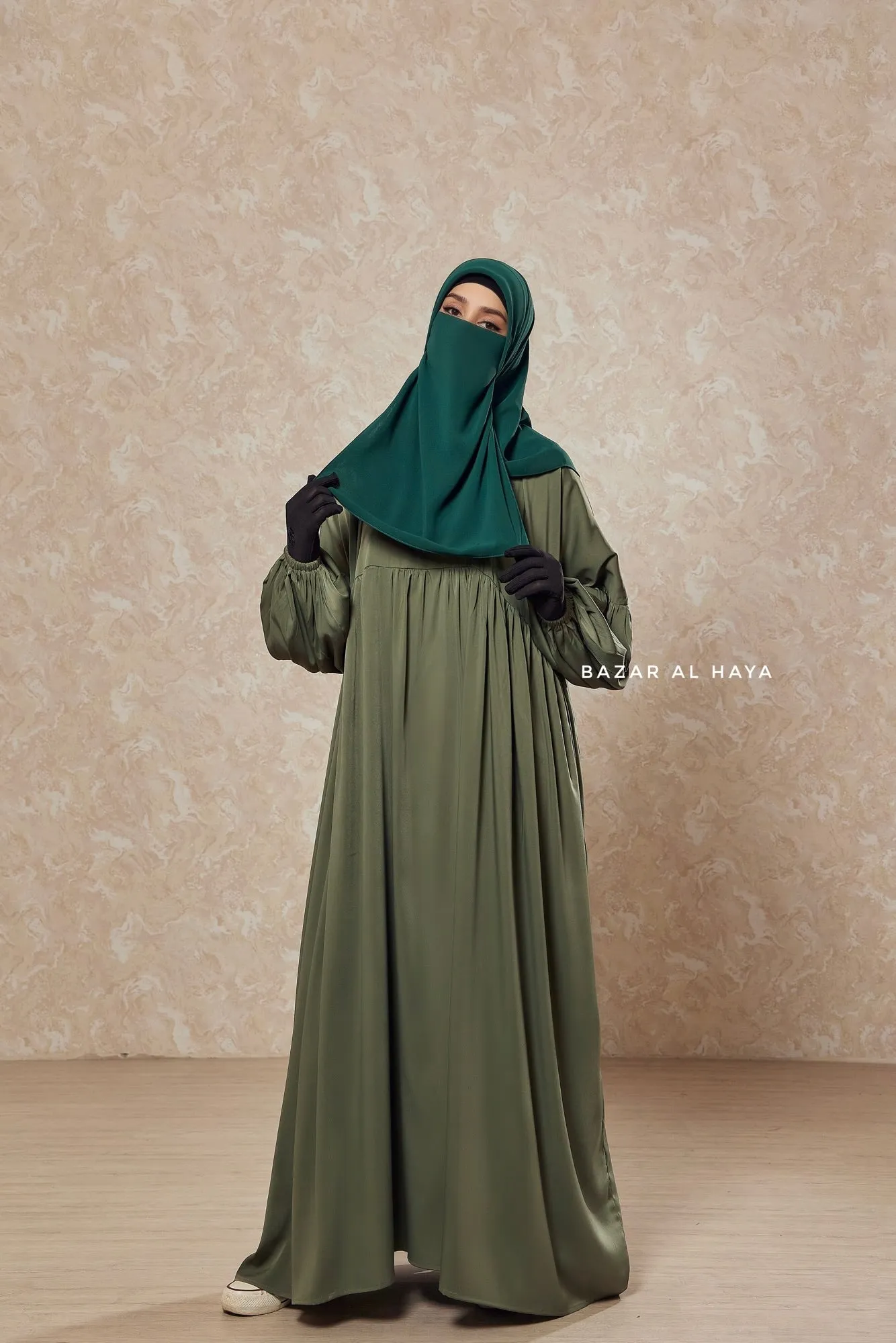 Olive Muna 2 Loose Fit Summer Abaya Dress - Sheen Kharir