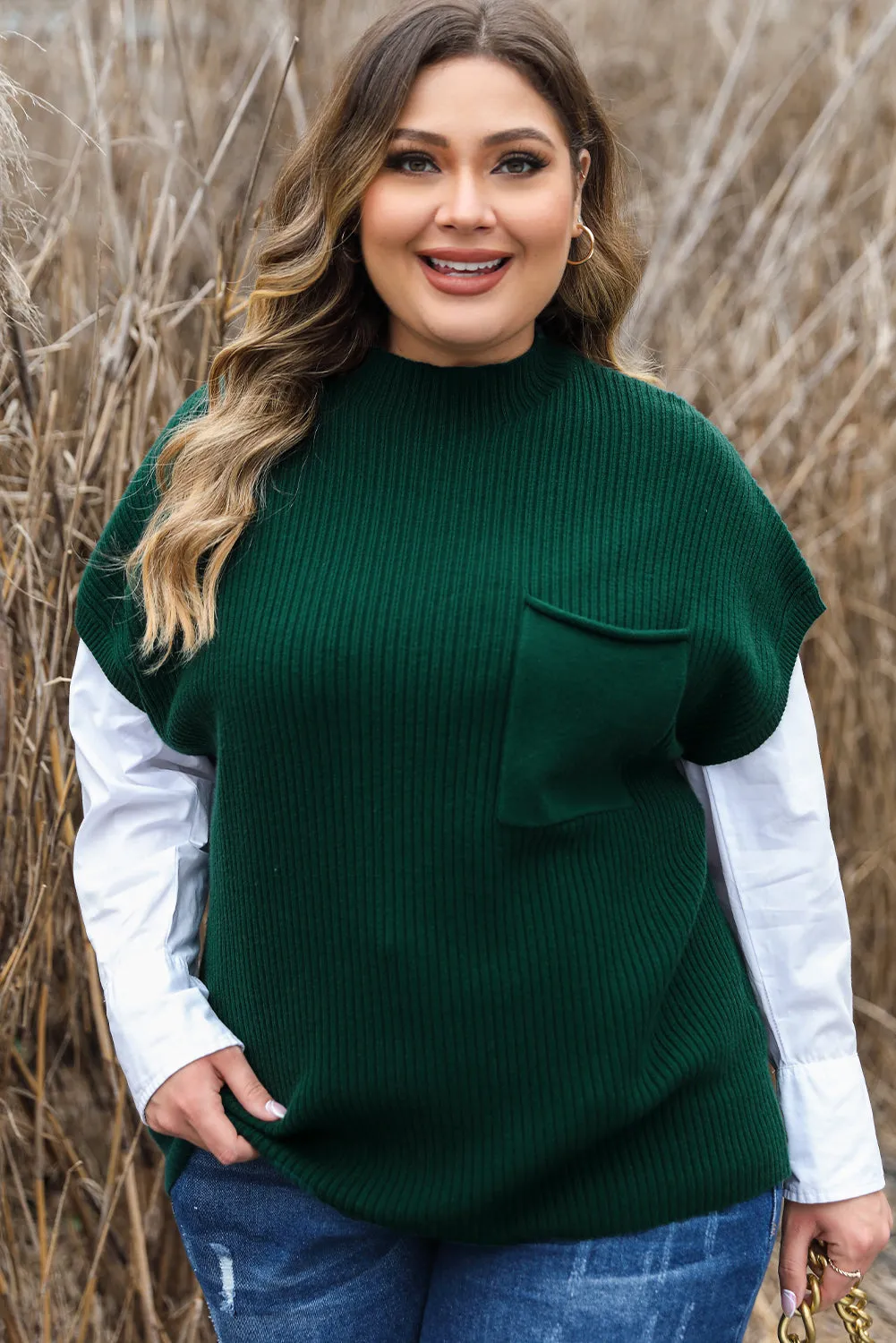 Plus Size Mock Neck Short Sleeve Sweater