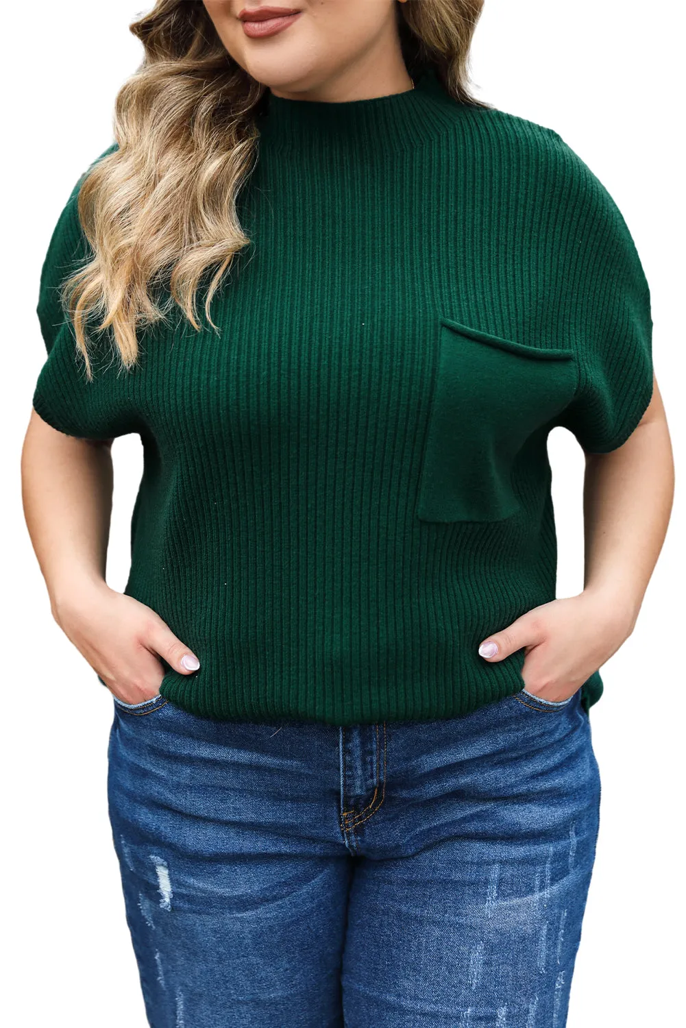 Plus Size Mock Neck Short Sleeve Sweater