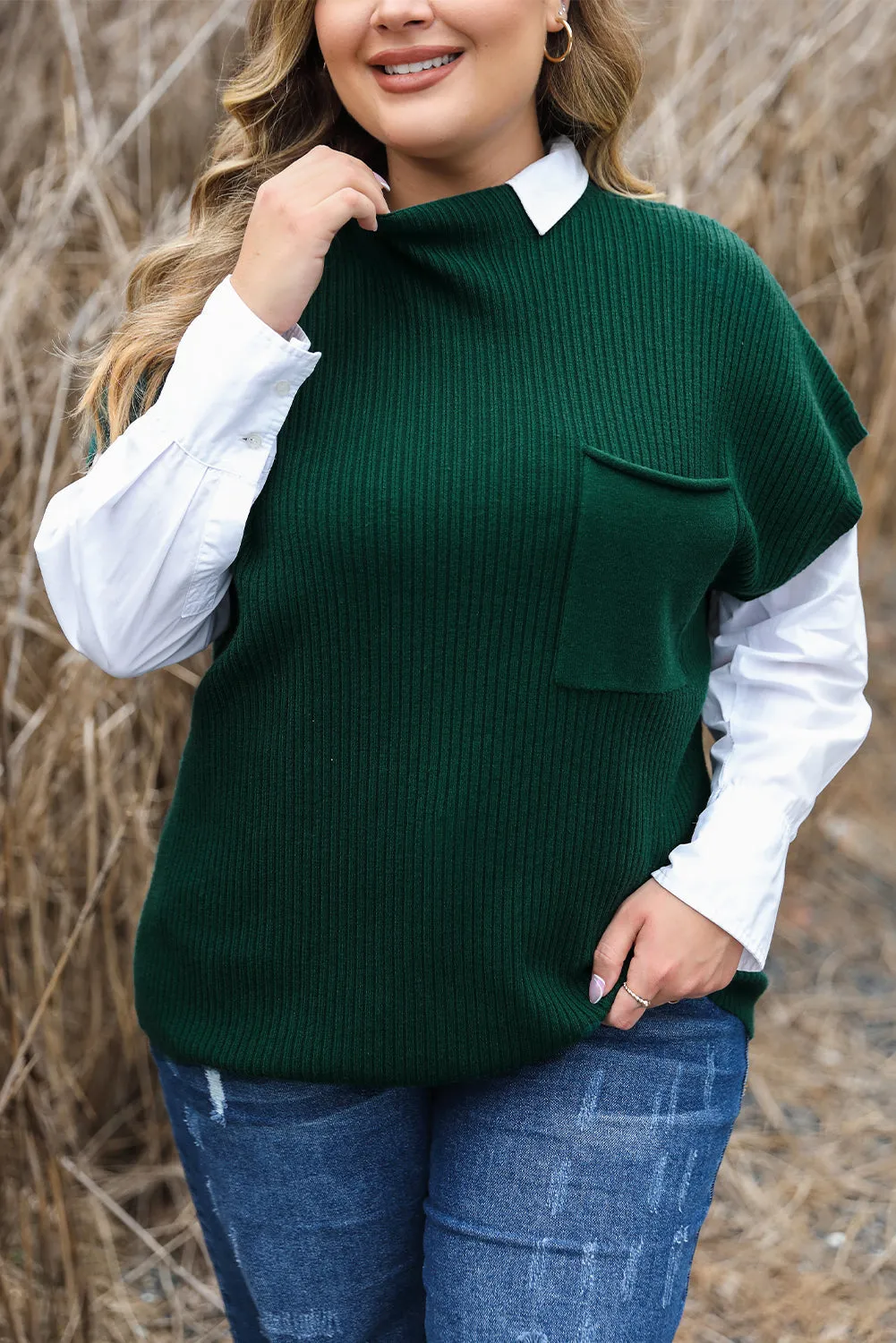 Plus Size Mock Neck Short Sleeve Sweater