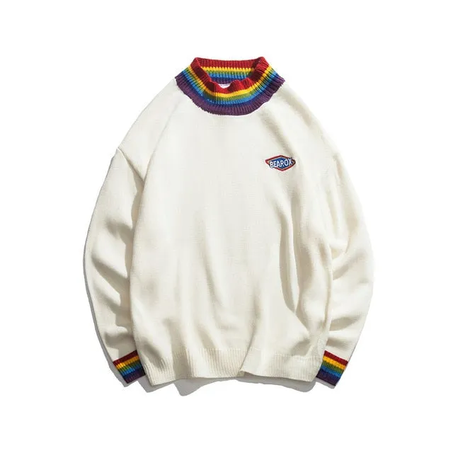 Rainbow Collar Street Style Casual Pullover Men Sweater